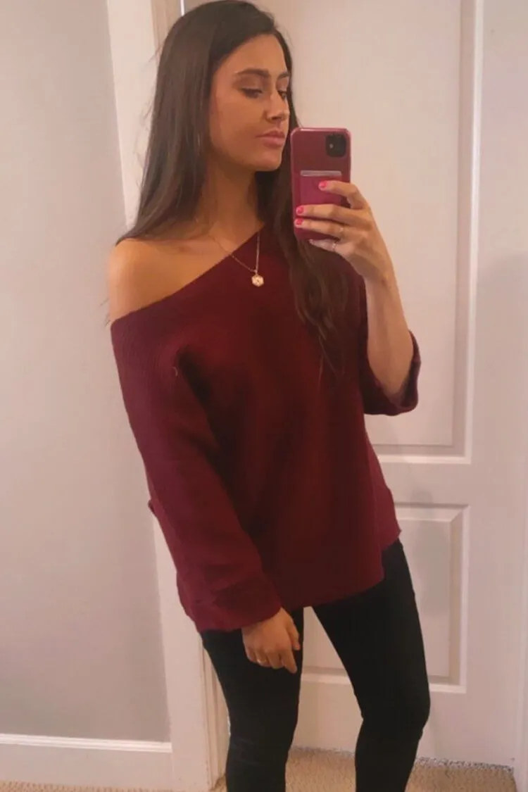 Off Shoulder Long Sleeves Oversized Sweater