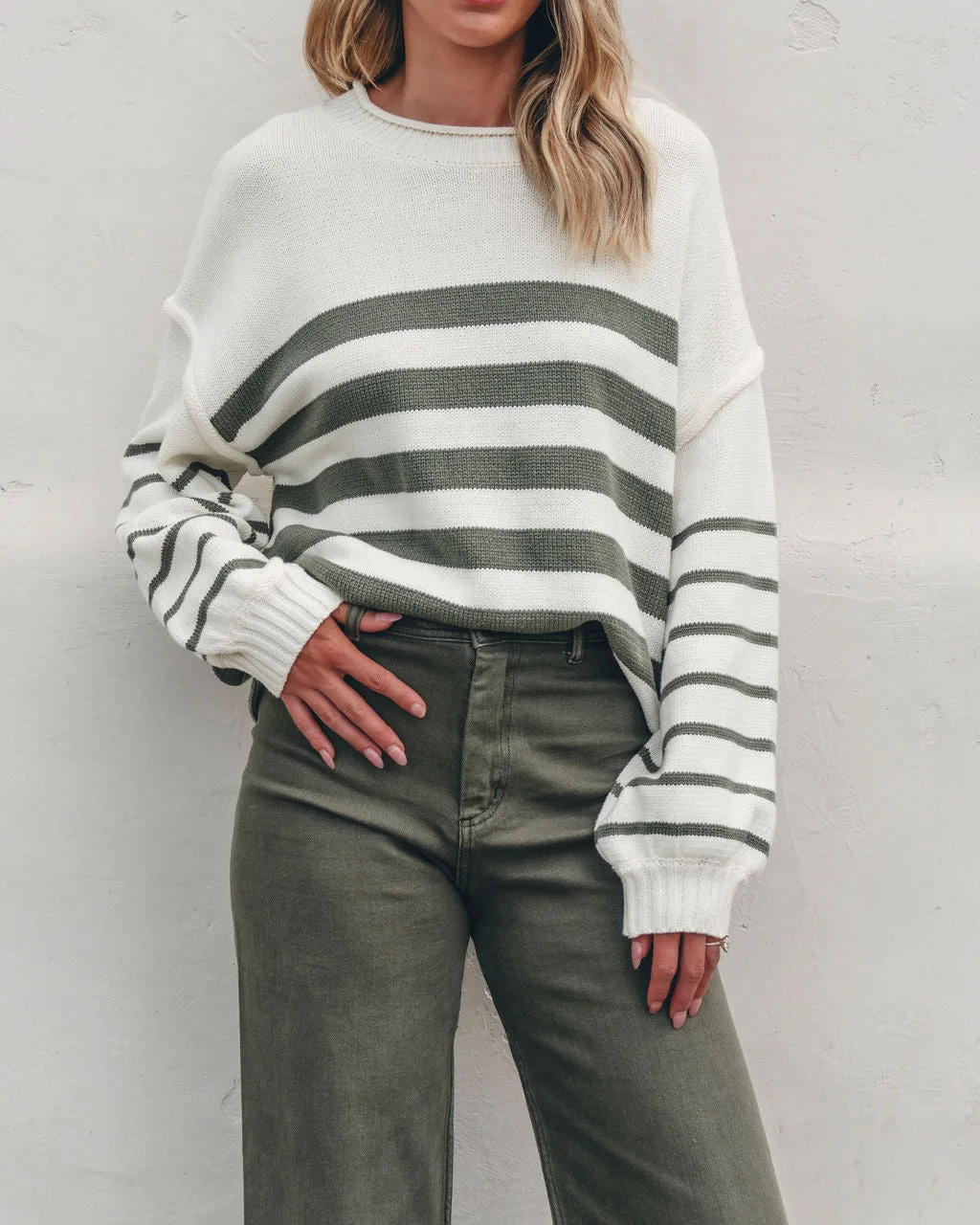 Olive and Cream Striped Pullover Sweater - FINAL SALE