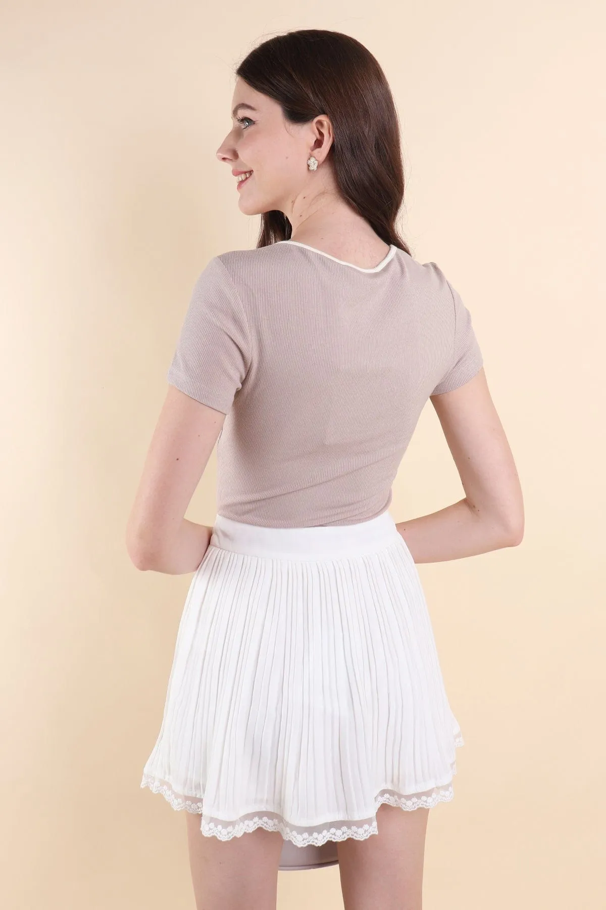 OLLIE RIBBON RIBBED TOP IN FRENCH TAUPE