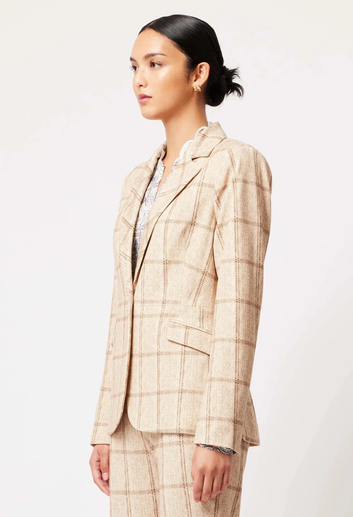 ONCE WAS VENUS PONTE BLAZER IN OATMEAL CHECK