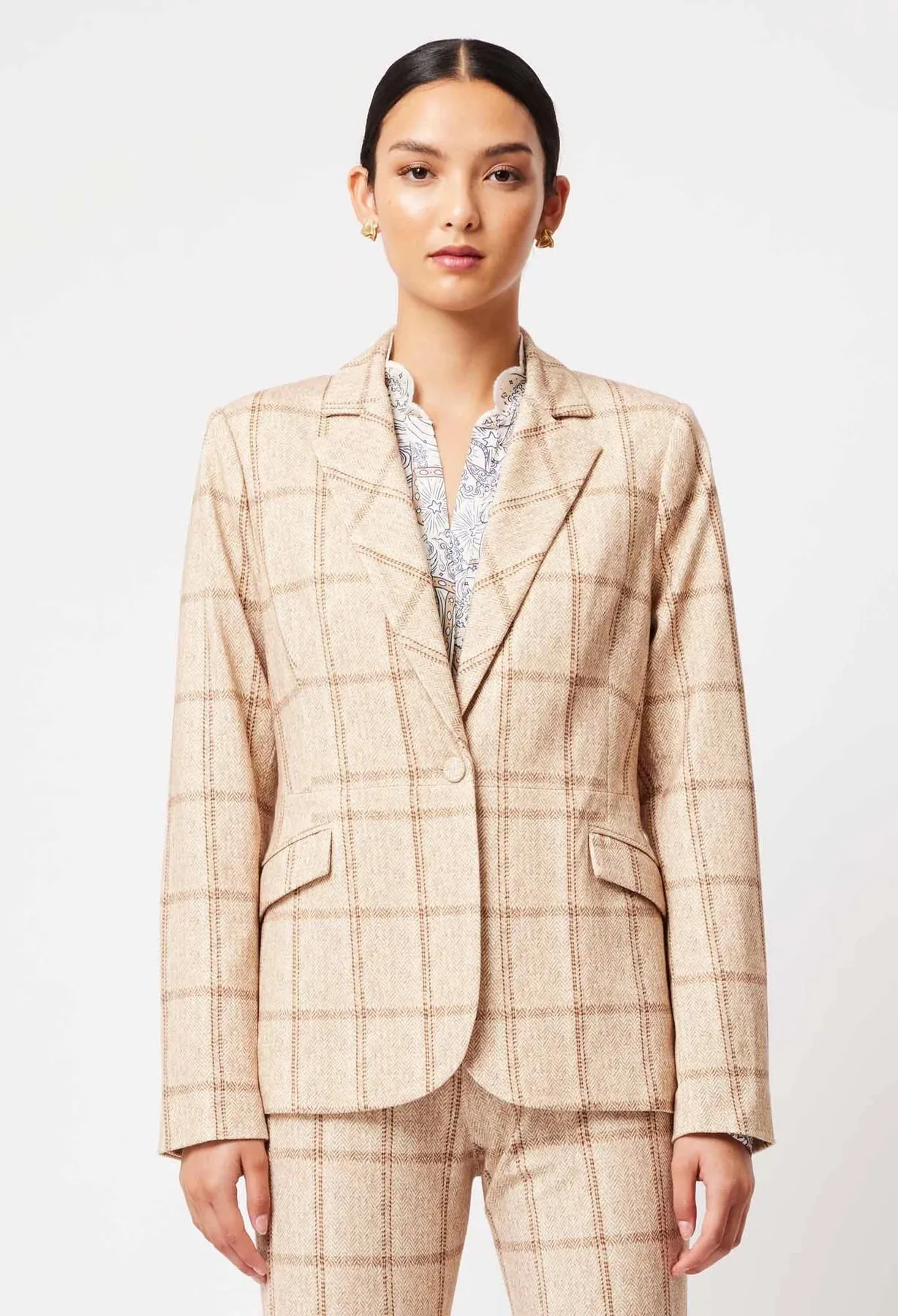 ONCE WAS VENUS PONTE BLAZER IN OATMEAL CHECK