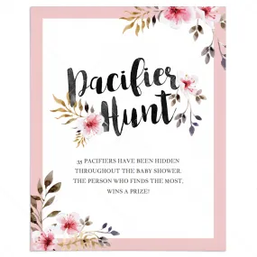 Pacifier Hunt Sign with Blush Flowers Editable PDF Template