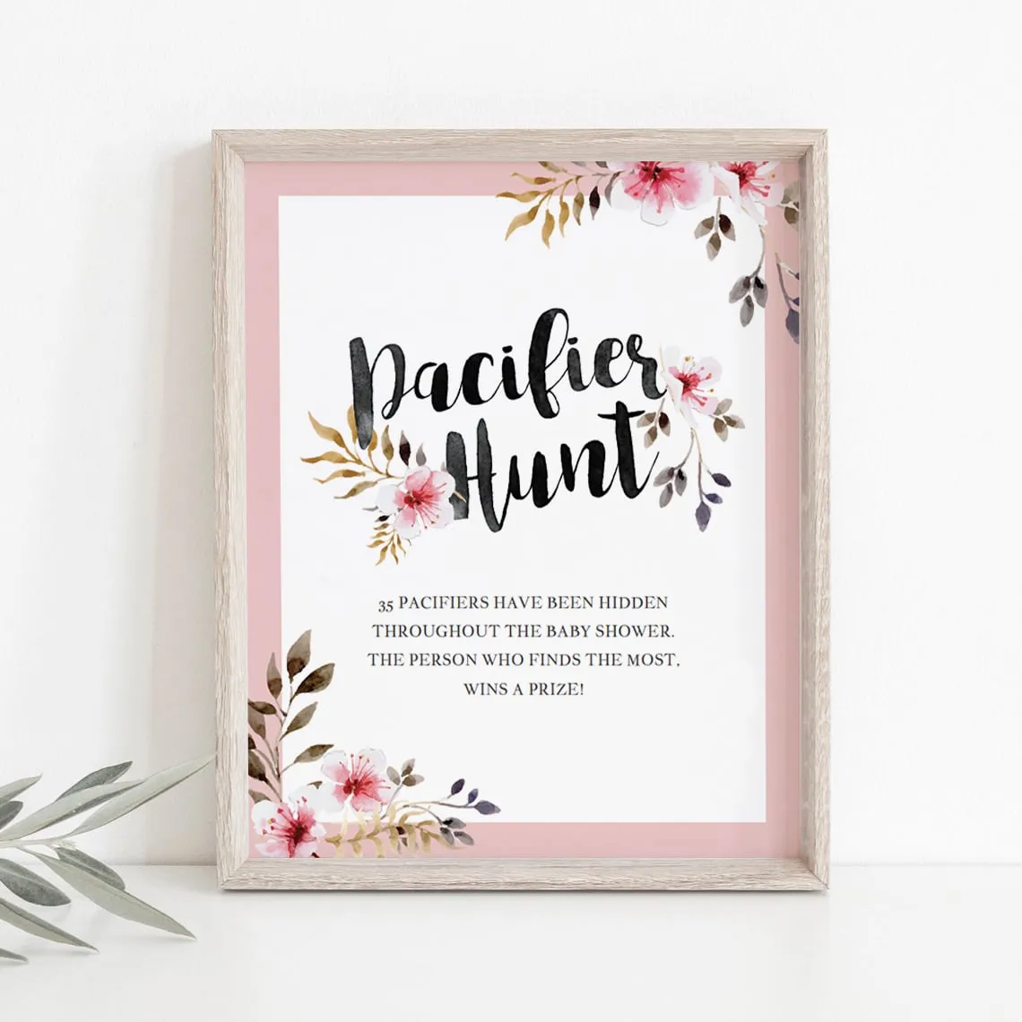 Pacifier Hunt Sign with Blush Flowers Editable PDF Template