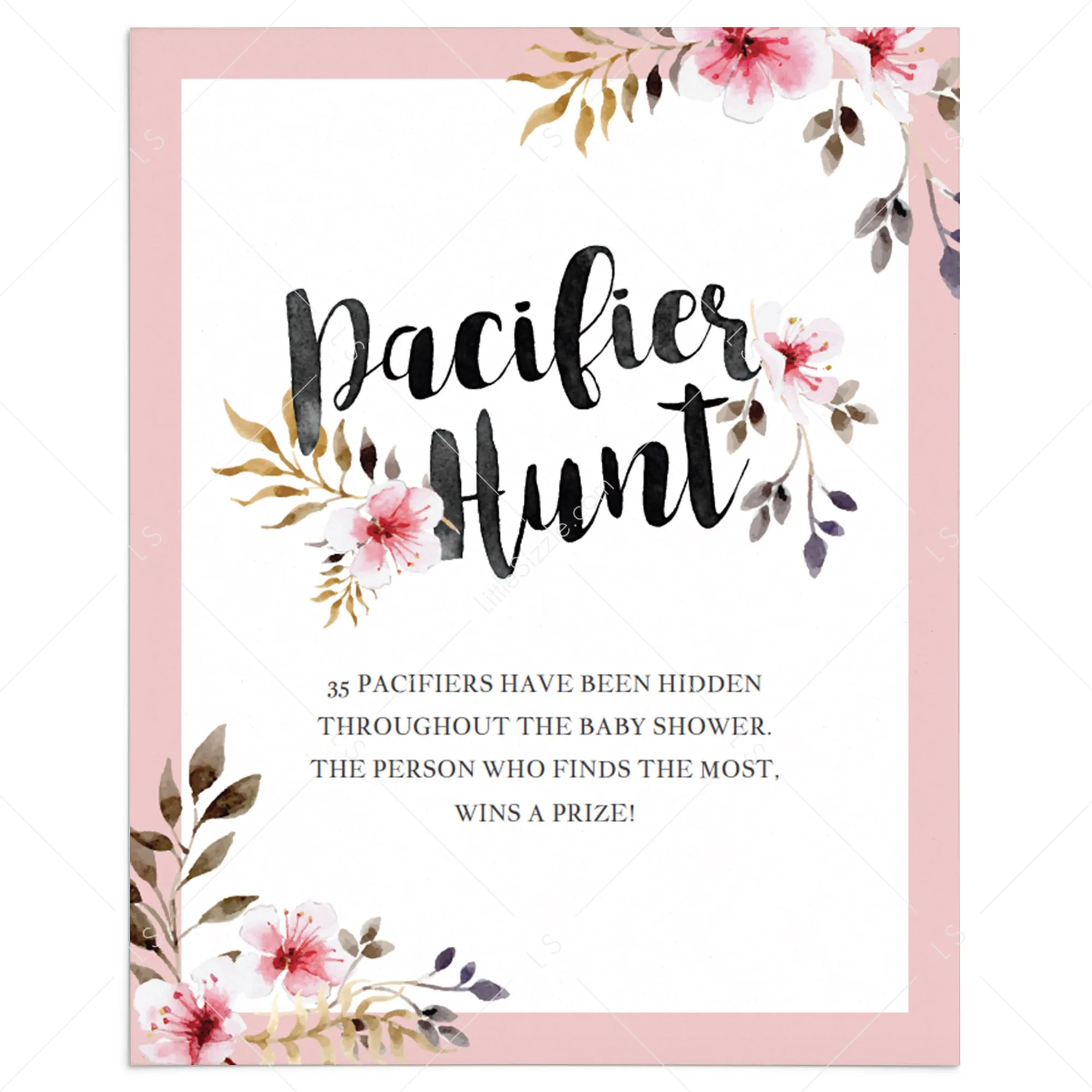 Pacifier Hunt Sign with Blush Flowers Editable PDF Template