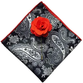 Paisley Pocket Square   Red Lapel Pin