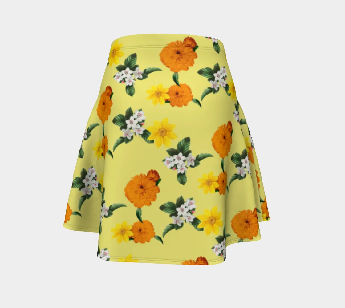 Pale Yellow Floral Garden Flare Skirt