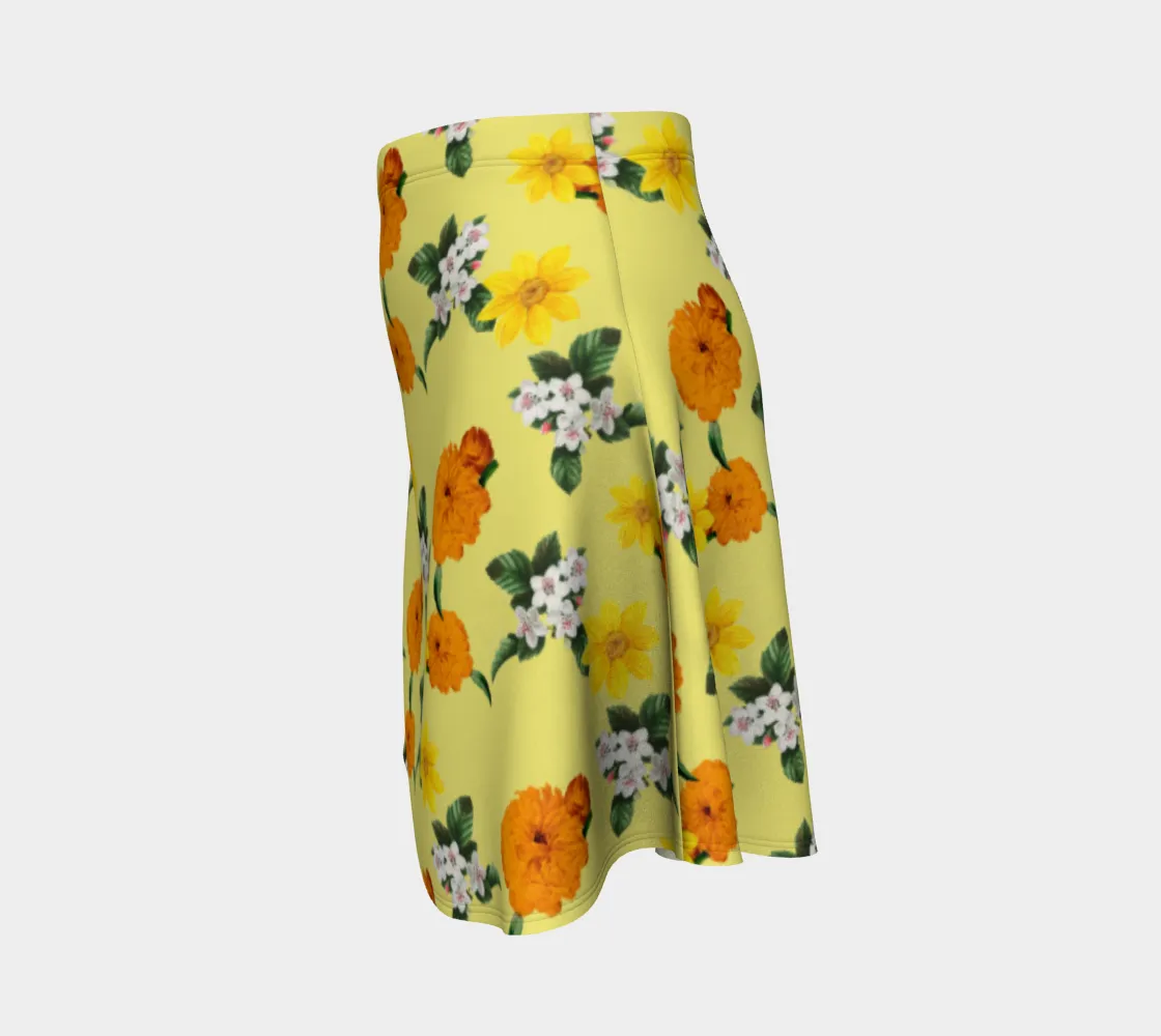 Pale Yellow Floral Garden Flare Skirt