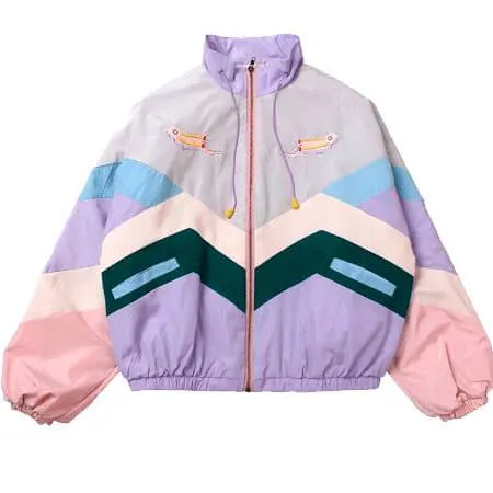 Pastel Colors Patches Lines Hood Rain Coat