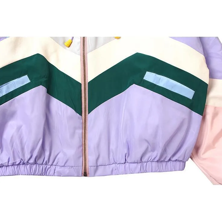 Pastel Colors Patches Lines Hood Rain Coat