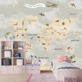 Pastel Premium Kids Room Full Wall World Map Wallpaper