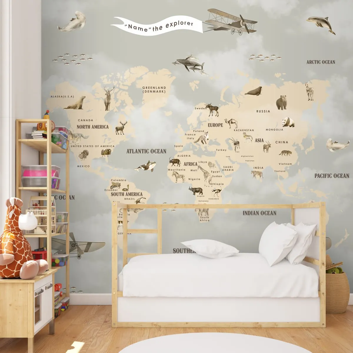 Pastel Premium Kids Room Full Wall World Map Wallpaper