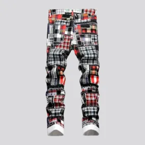 Patchwork-print mid-waist jeans