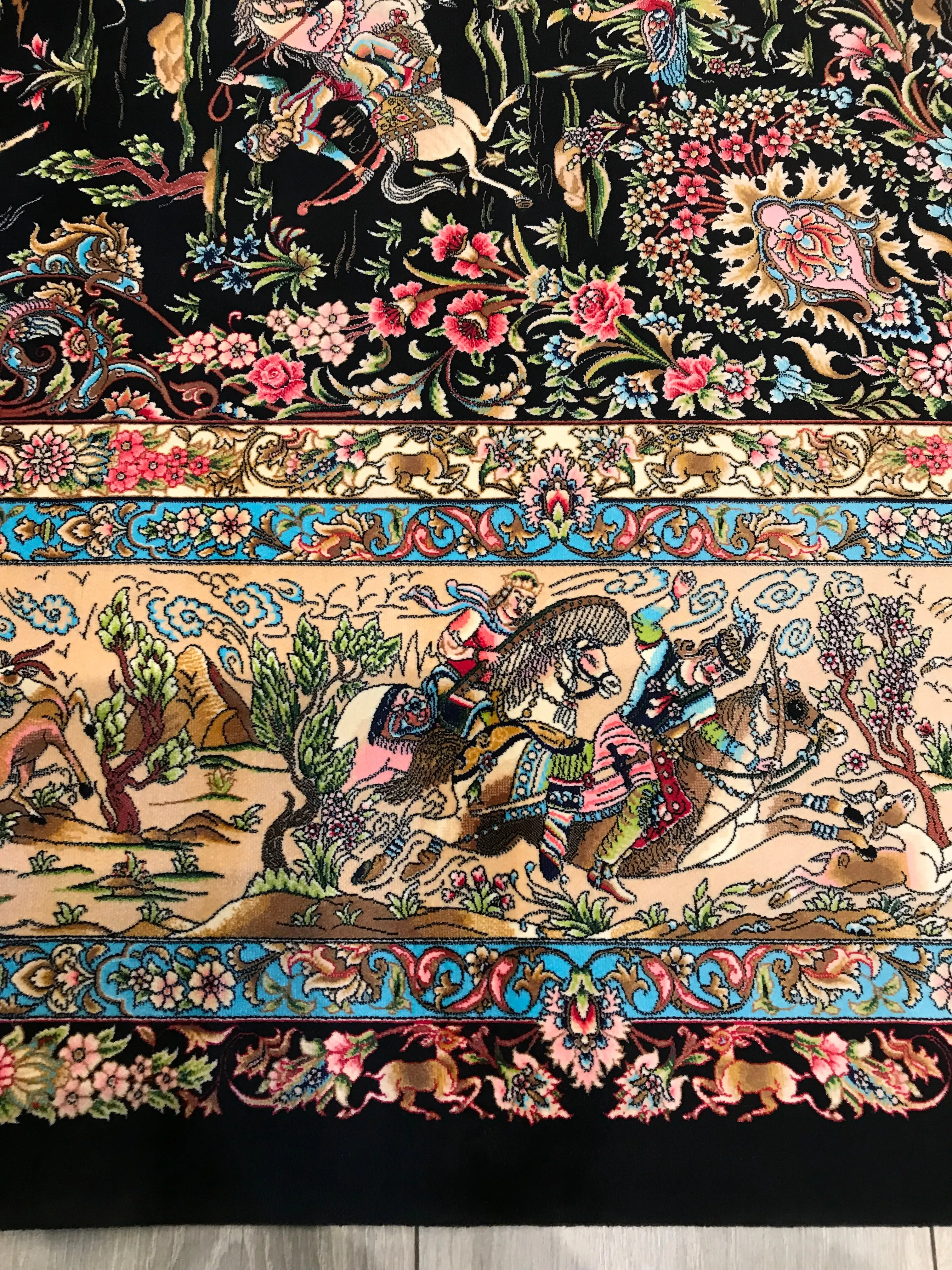 Persian Fine Qum Hunting Art Silk Power Loom 7x10