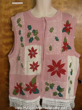 Pink Poinsettias Funny Christmas Sweater Vest