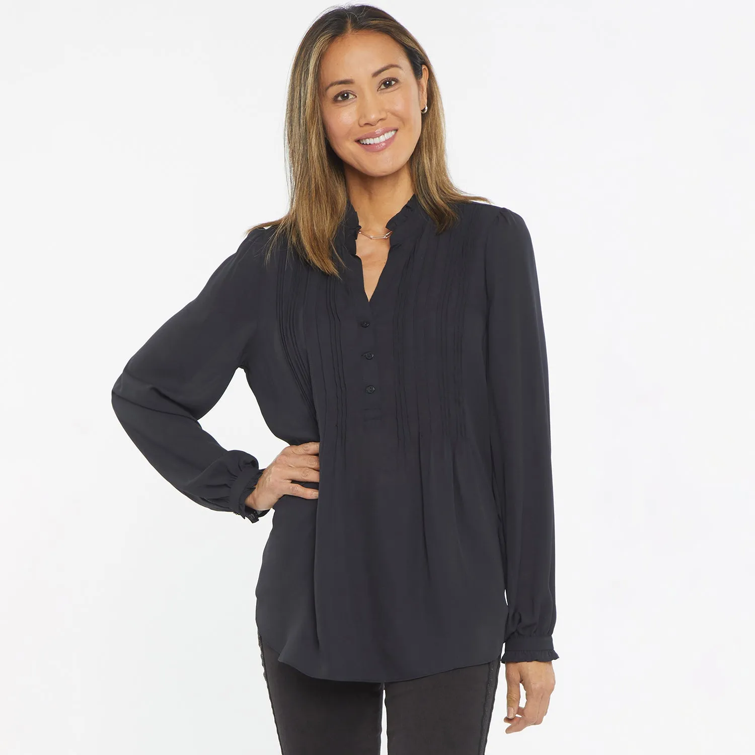 Pleated Front Tunic - Black