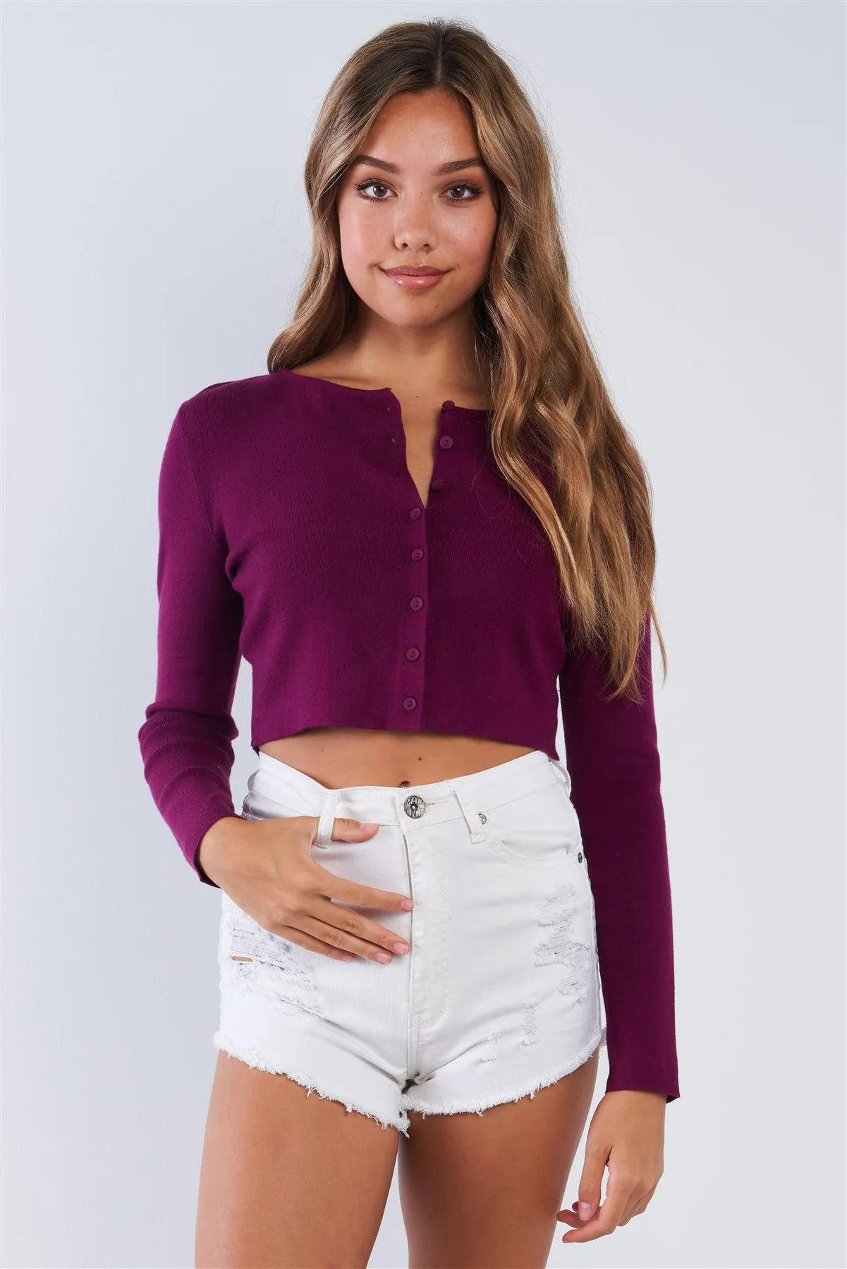 Plum Wine Long Sleeve Button Up Cardigan