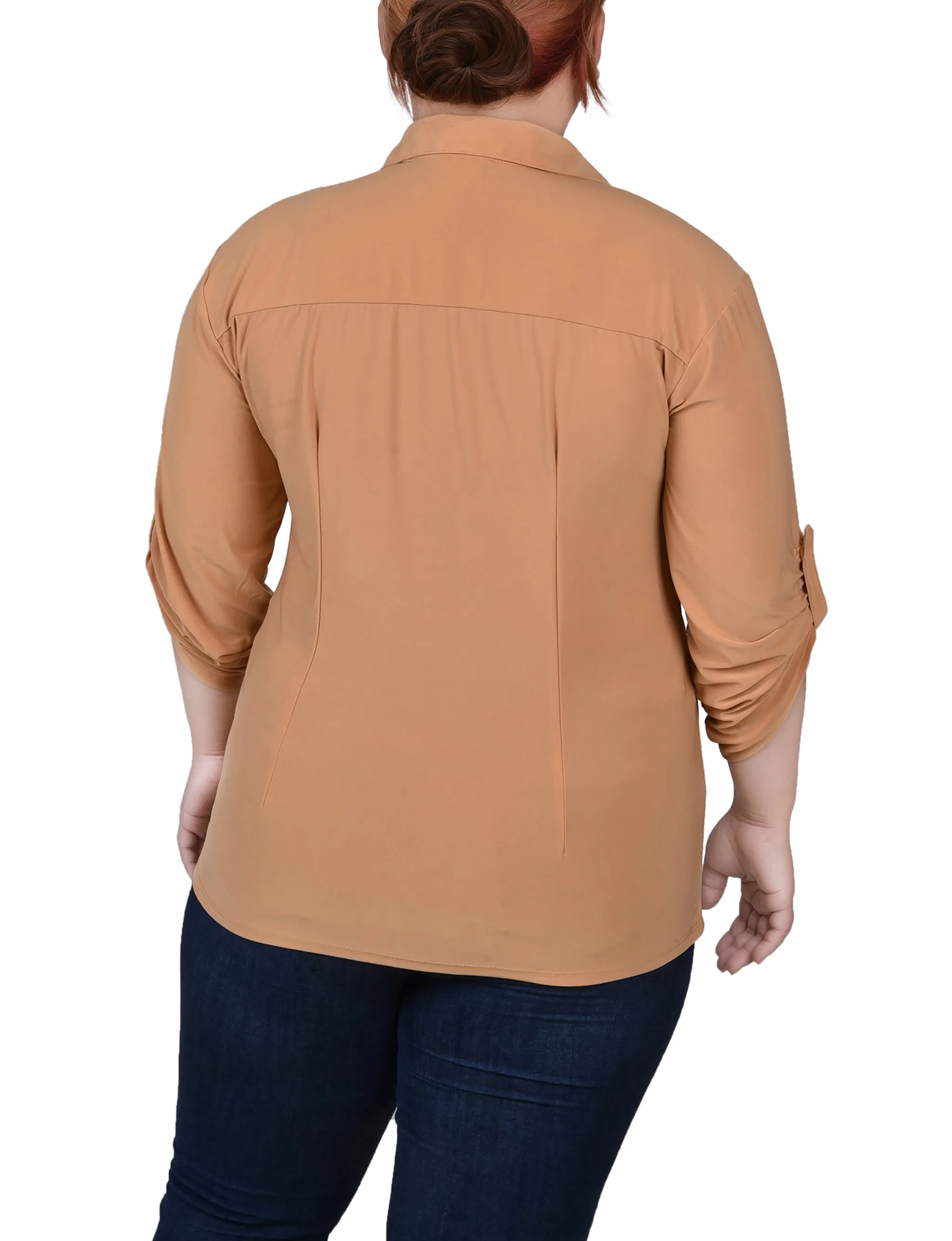 Plus Size 3/4 Roll Tab Rouched-Front Top