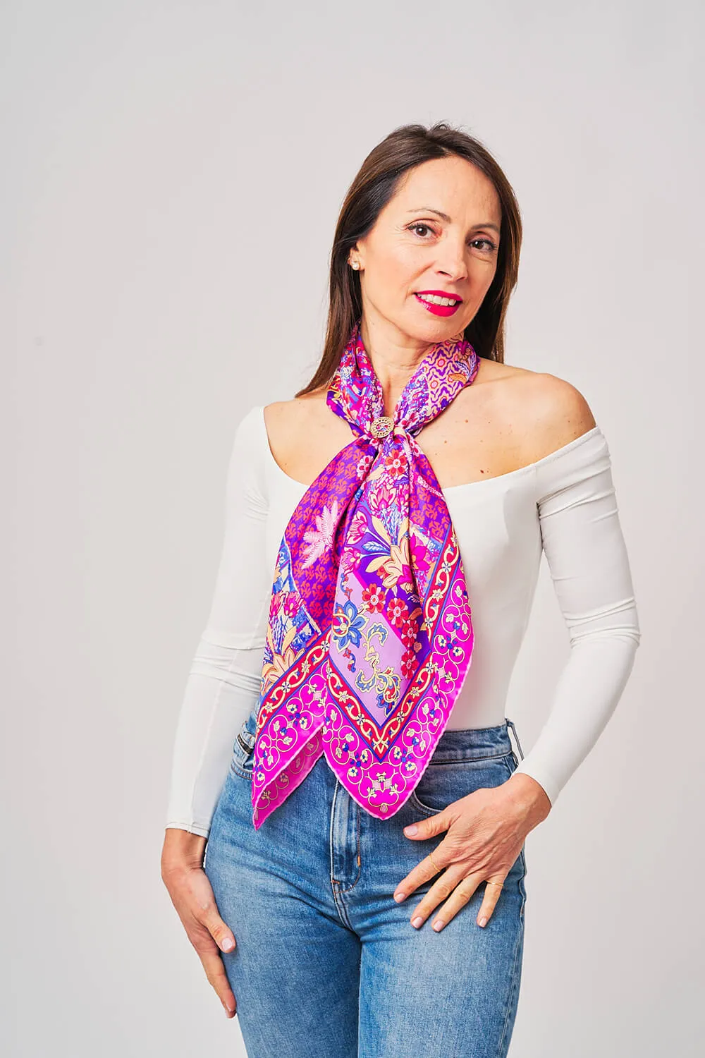 Porta Catania Porta Messina Pink Silk Twill Scarf and Ring