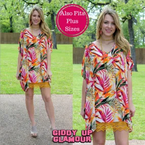 Pretty Little Thing Sheer Open Shoulder Tunic in Tropical Palm (Oversized)