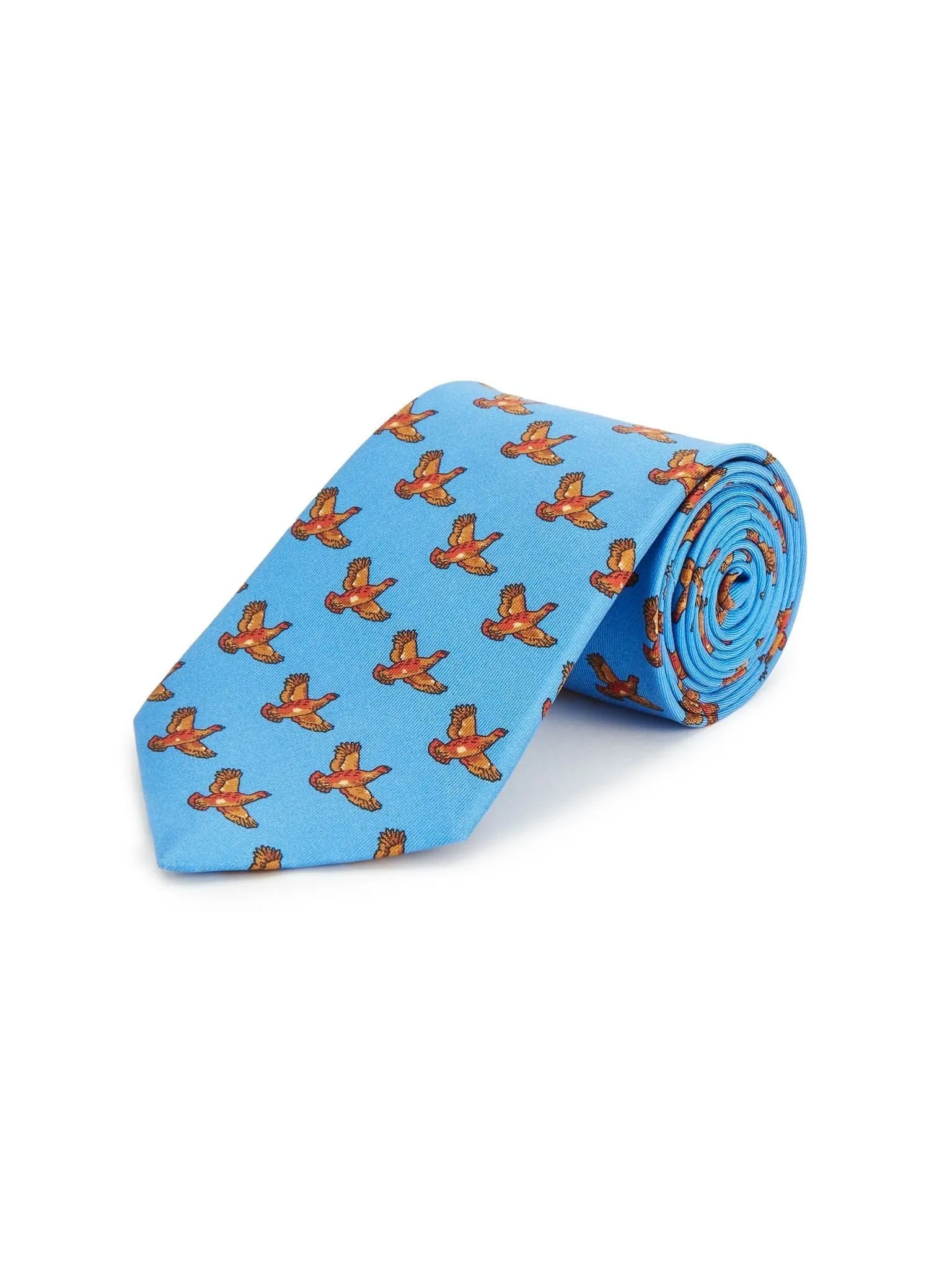 Pure Silk Flying Grouse Tie - Blue