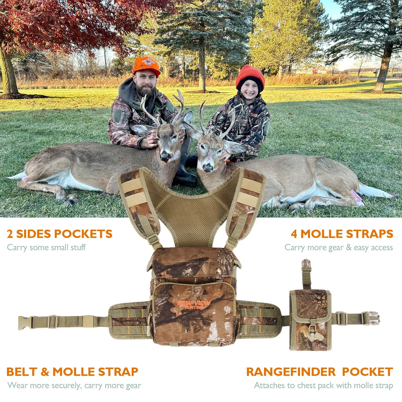 Quiet Binocular Chest Pack for Hunting, Bino Harness with Range Finder Pouch