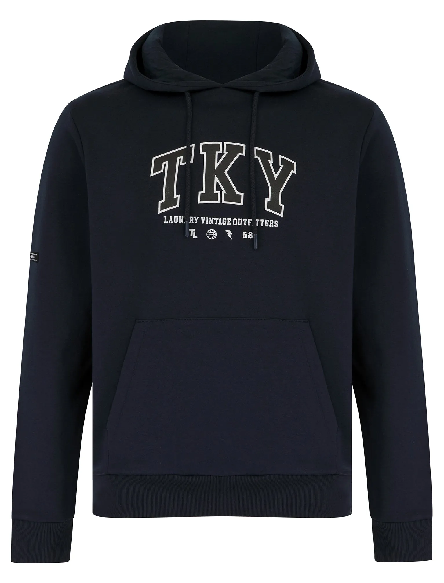 Refract Motif Brushback Fleece Pullover Hoodie in Sky Captain Navy - Tokyo Laundry