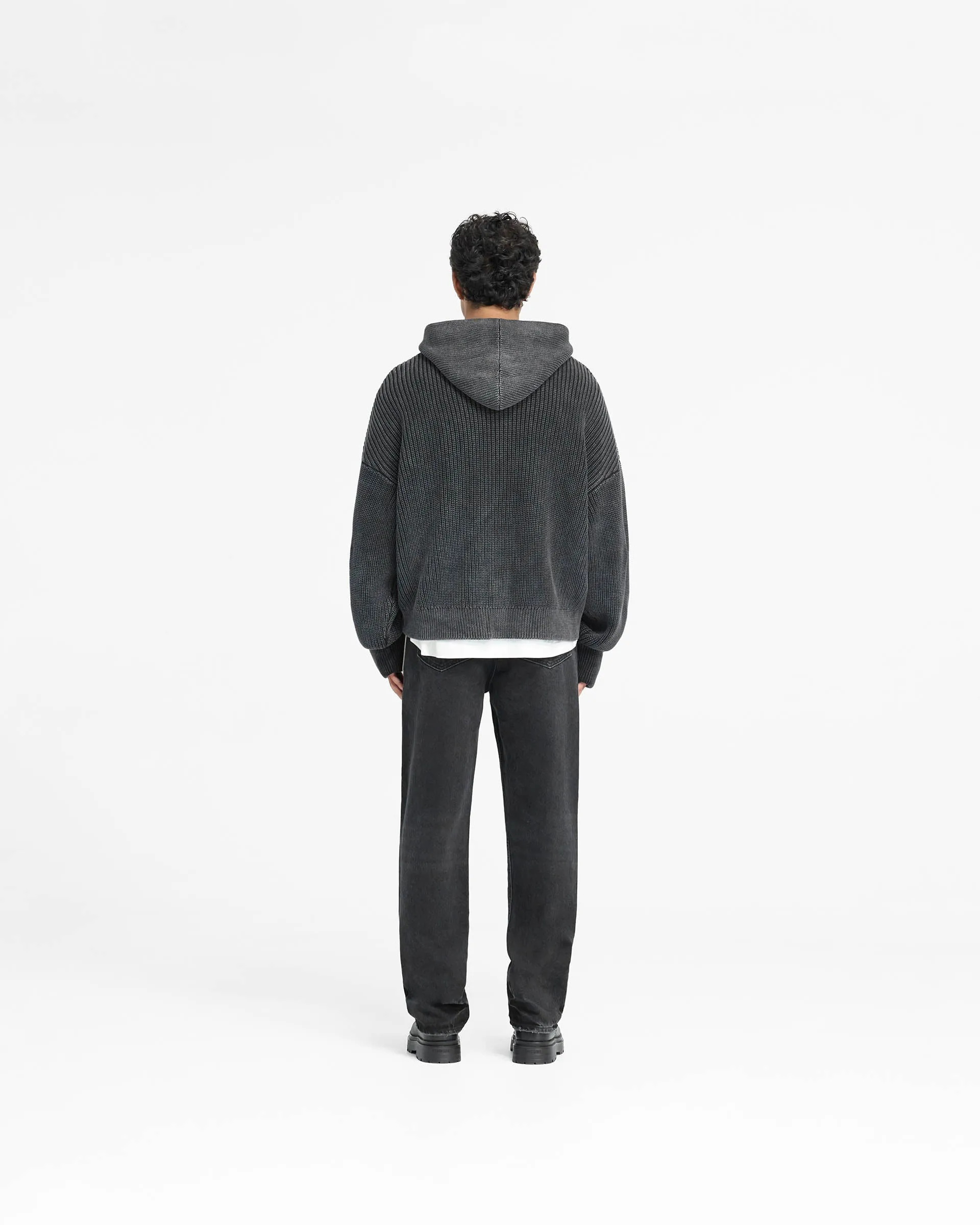 Ribbed Zip Through Hoodie - Jet Black