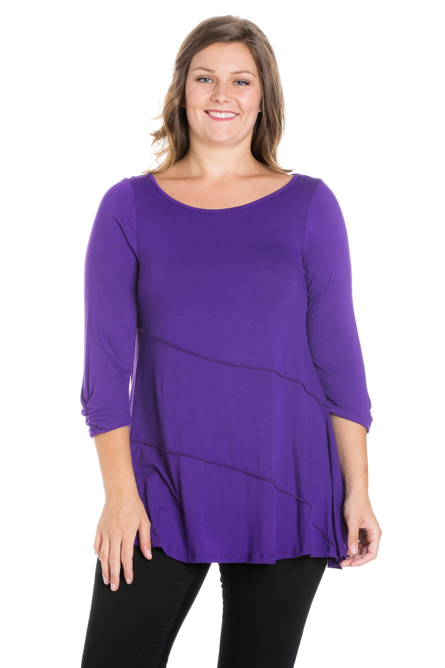 Ruched Sleeve Swing Plus Size Tunic Top