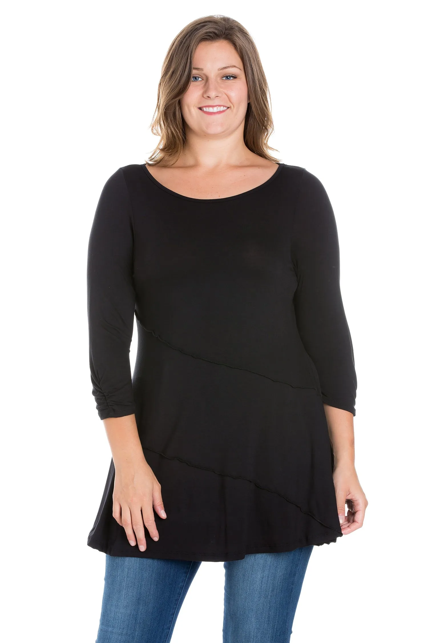 Ruched Sleeve Swing Plus Size Tunic Top