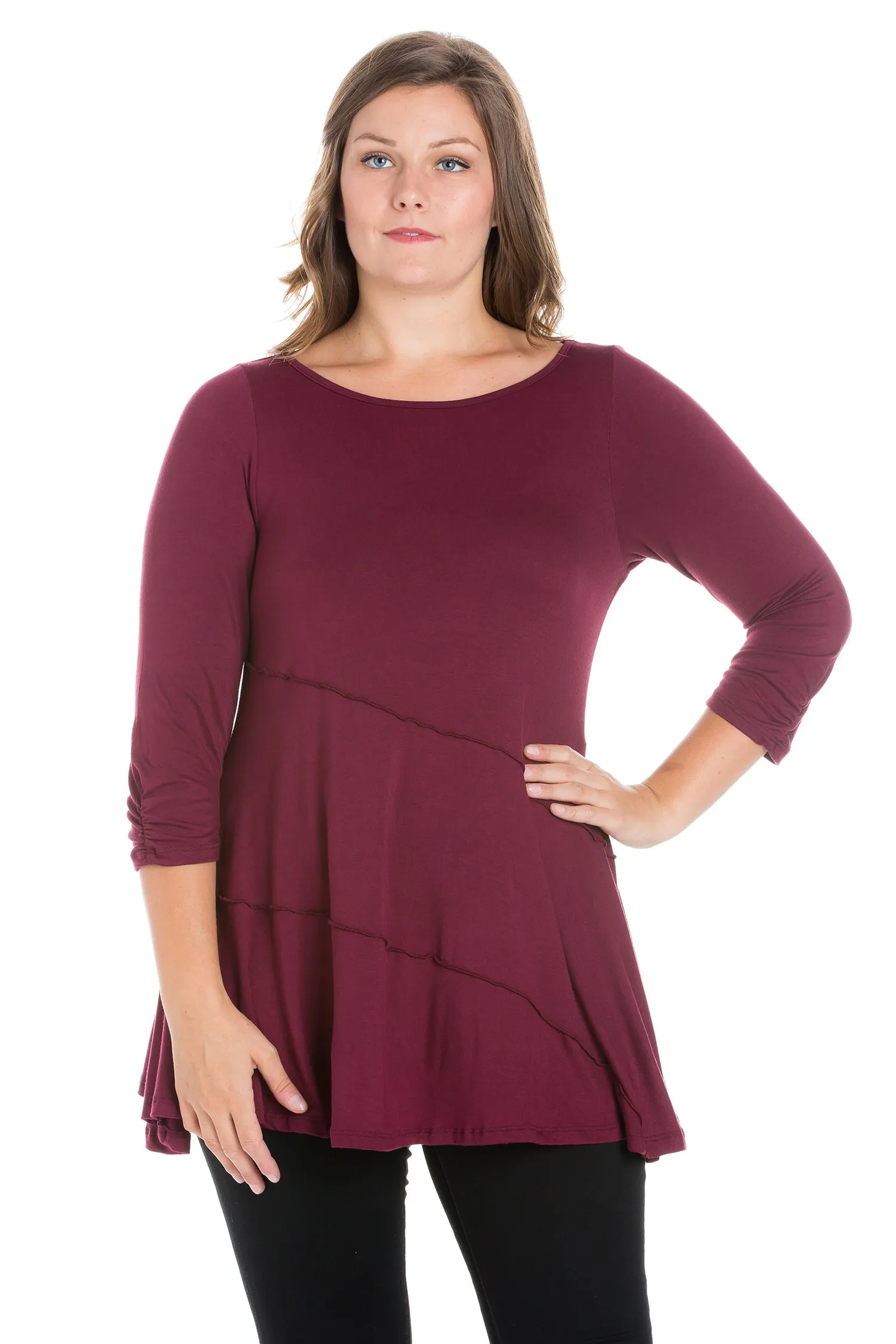 Ruched Sleeve Swing Plus Size Tunic Top