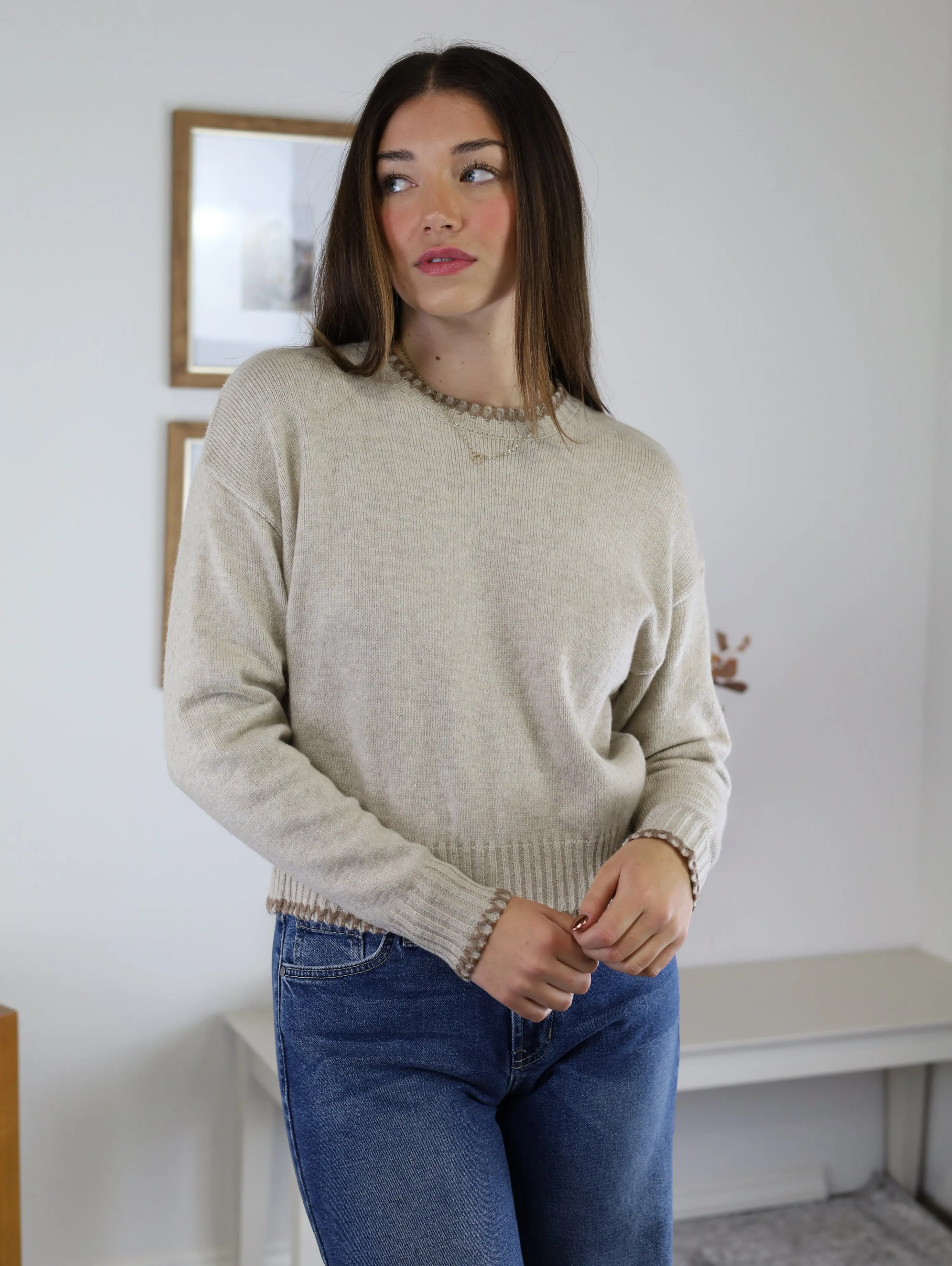 Sebastian Contrast Stitching Sweater