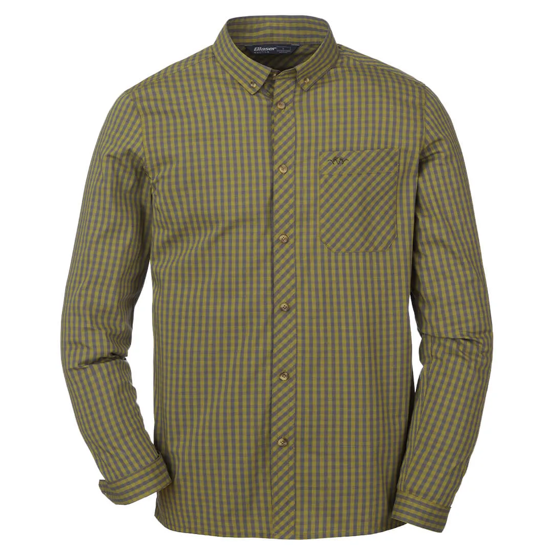 Serge Stretch Shirt - Olive/Grey Check by Blaser