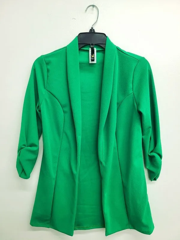 Shirred 3/4 Sleeve Elegant Blazer (Kelly Green)