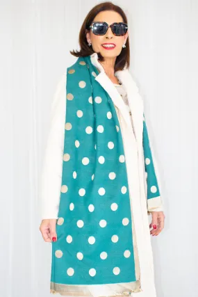 Silk Finish Reversible Spotty Scarf in Teal