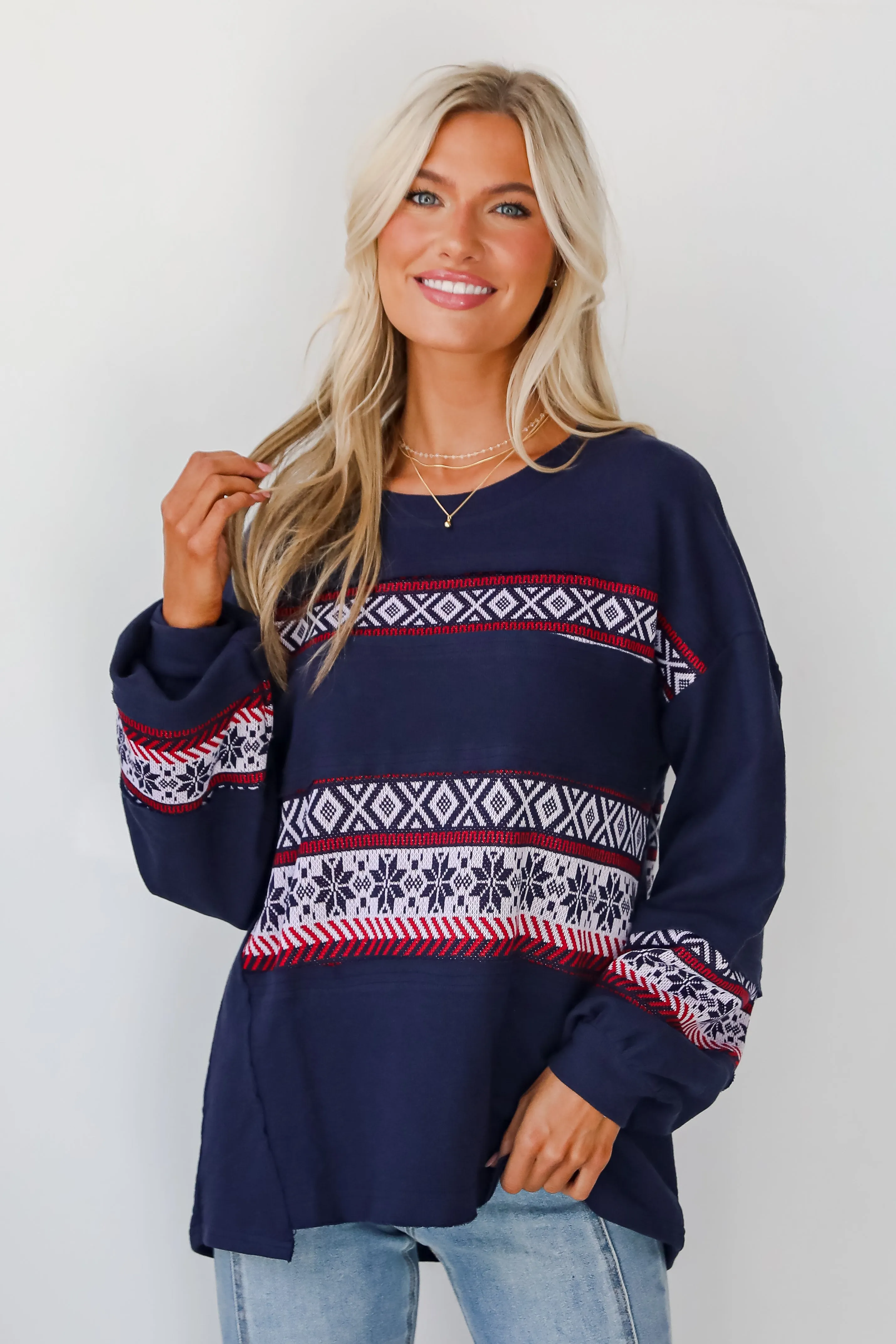 Snowy Snuggles Navy Fair Isle Pullover - DOORBUSTER