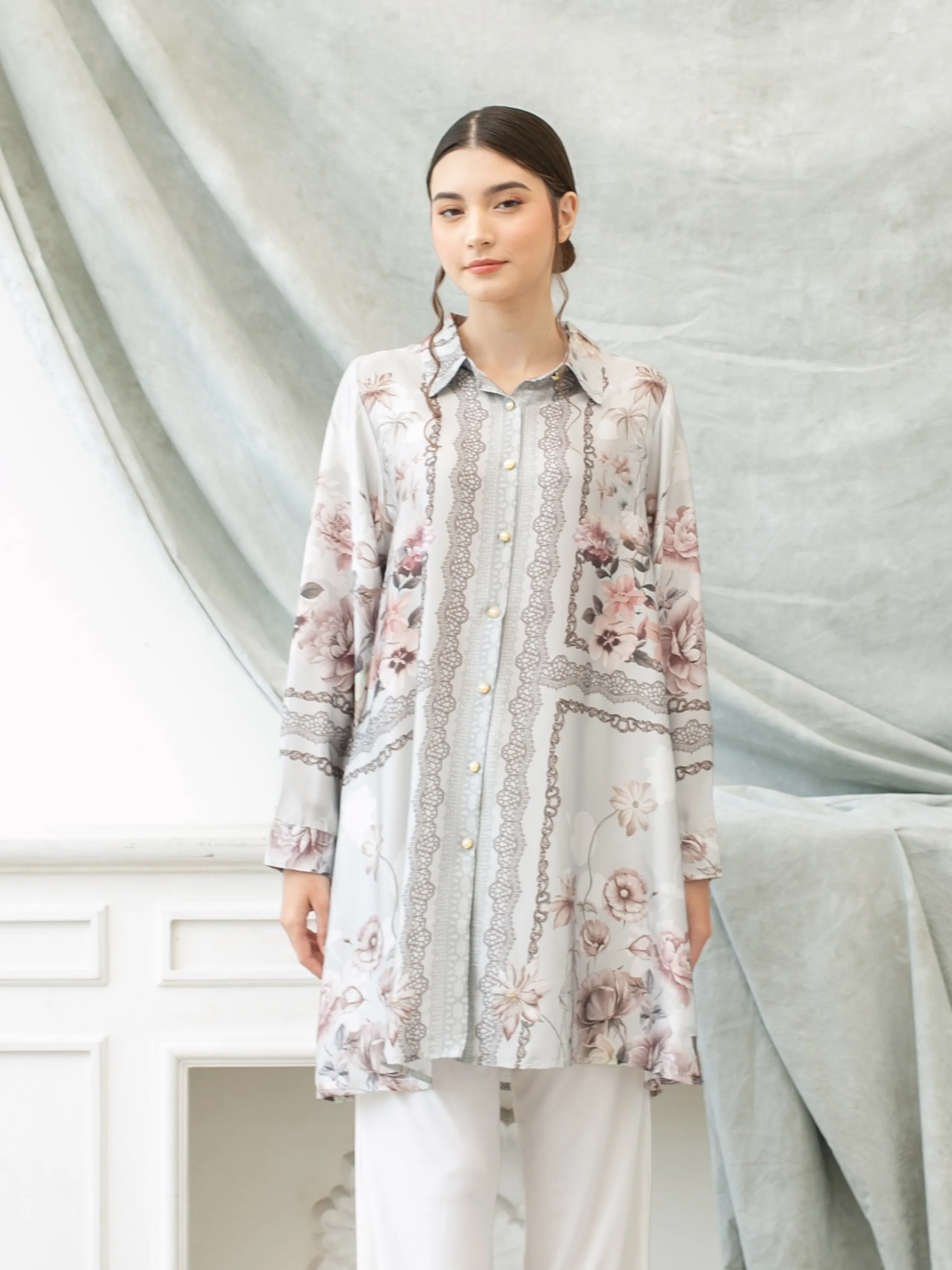 Soera Satin Tunic Shirt - Pink