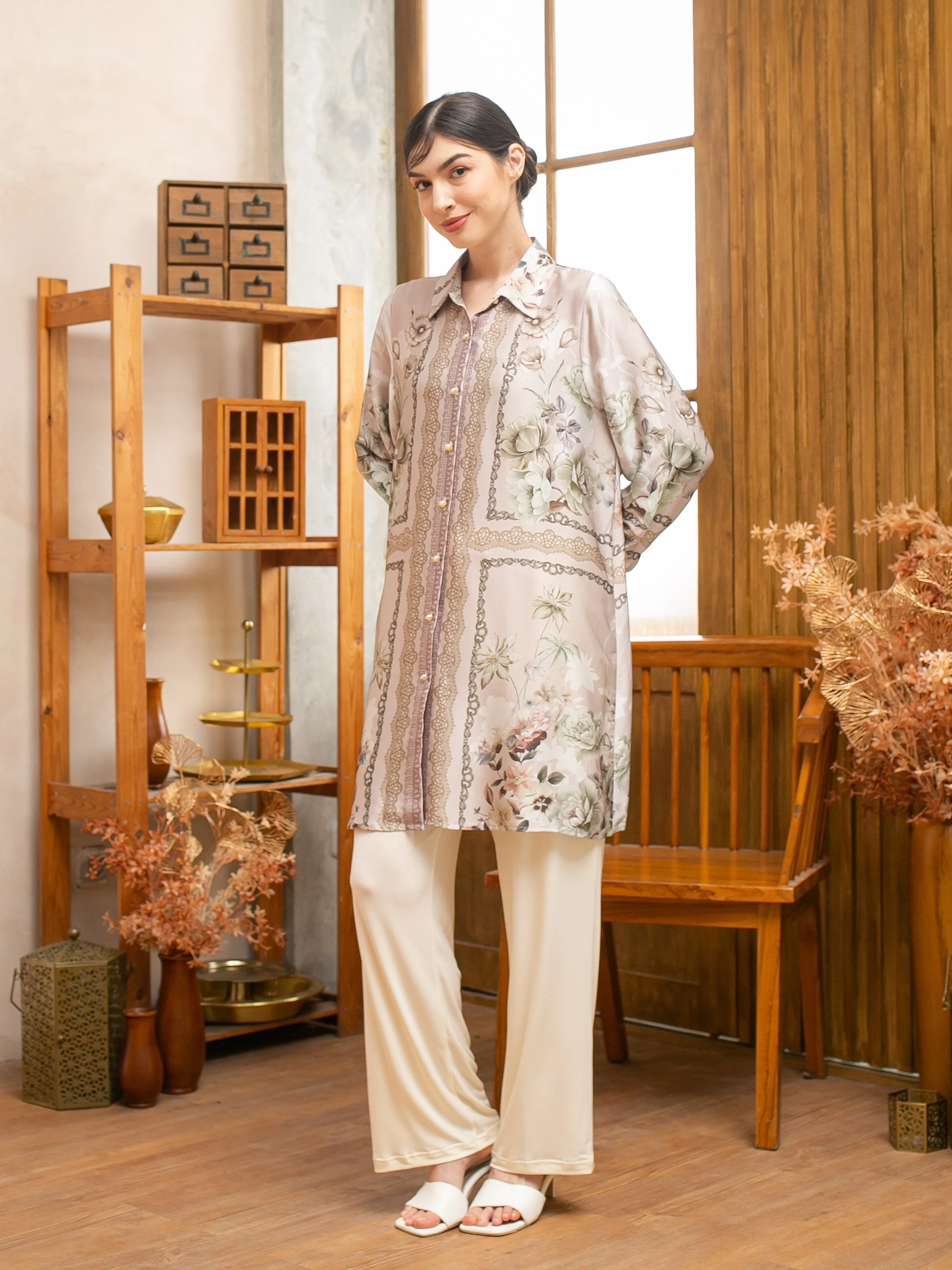 Soera Satin Tunic Shirt - Pink