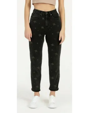 Stars Printed Mom Jeans in Black