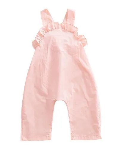 Summer Baby Girl Solid Color Ruffled Suspender Long Pants