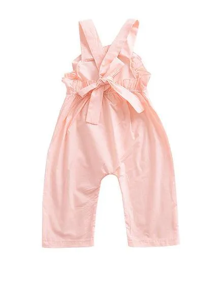 Summer Baby Girl Solid Color Ruffled Suspender Long Pants