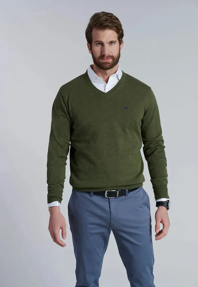 Sweater Hombre V Neck Melange F Military