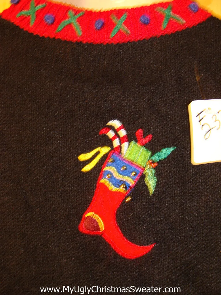 Tacky Ugly Christmas Sweater Vest with Festive Crazy Bling Stockings (f233)