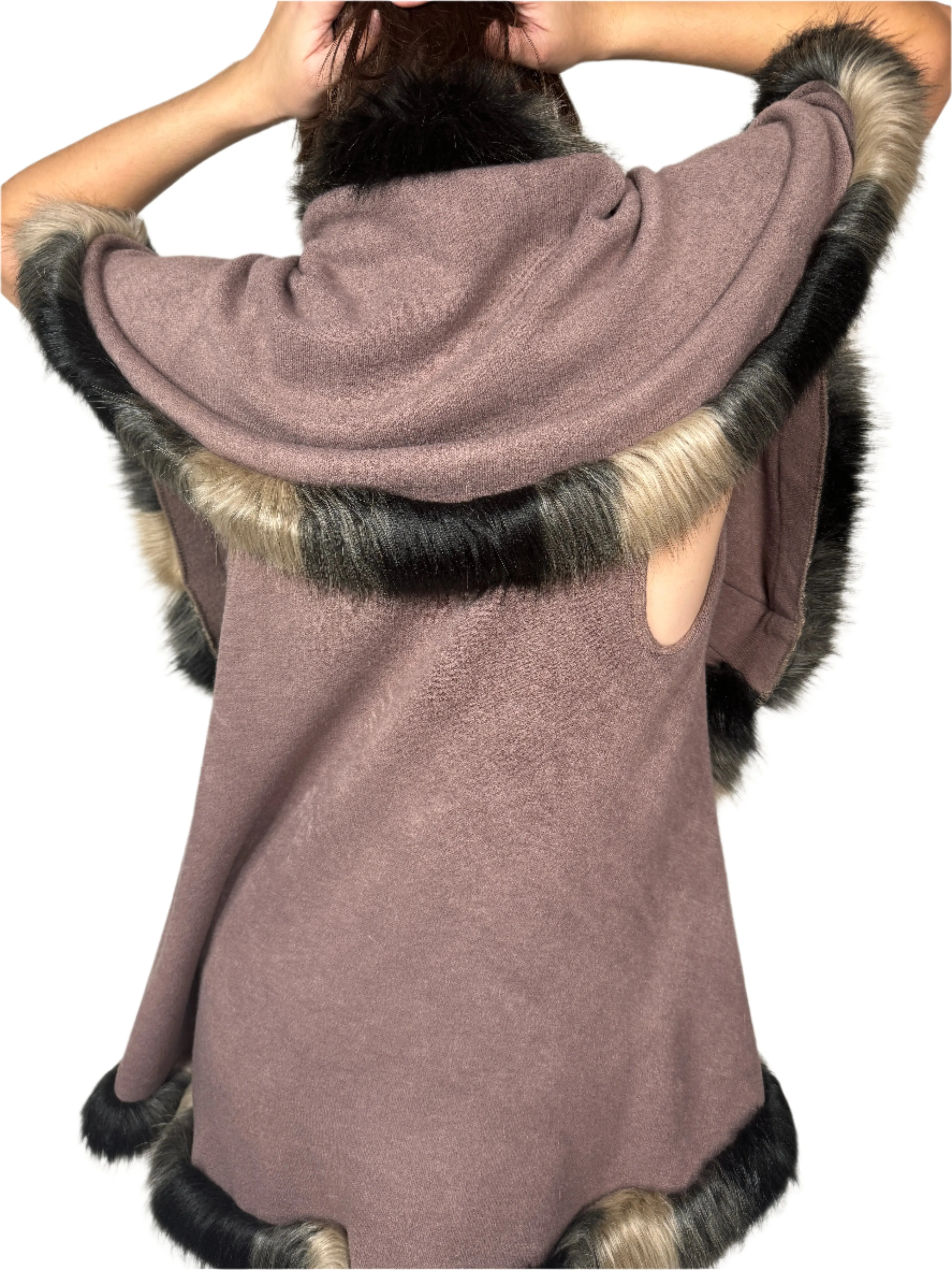 Taupe Faux Fur Trimmed Knit Vest 1990s