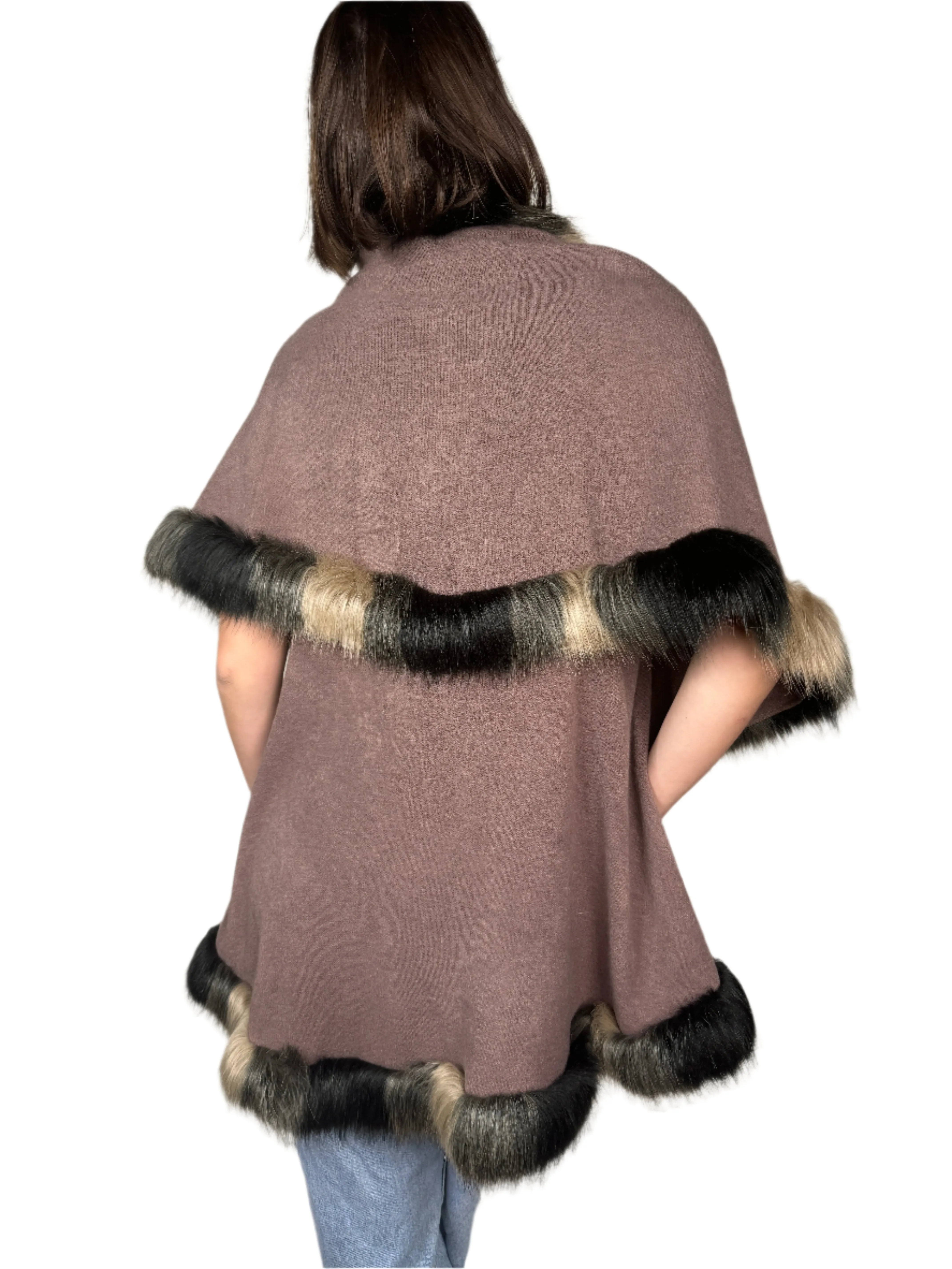 Taupe Faux Fur Trimmed Knit Vest 1990s