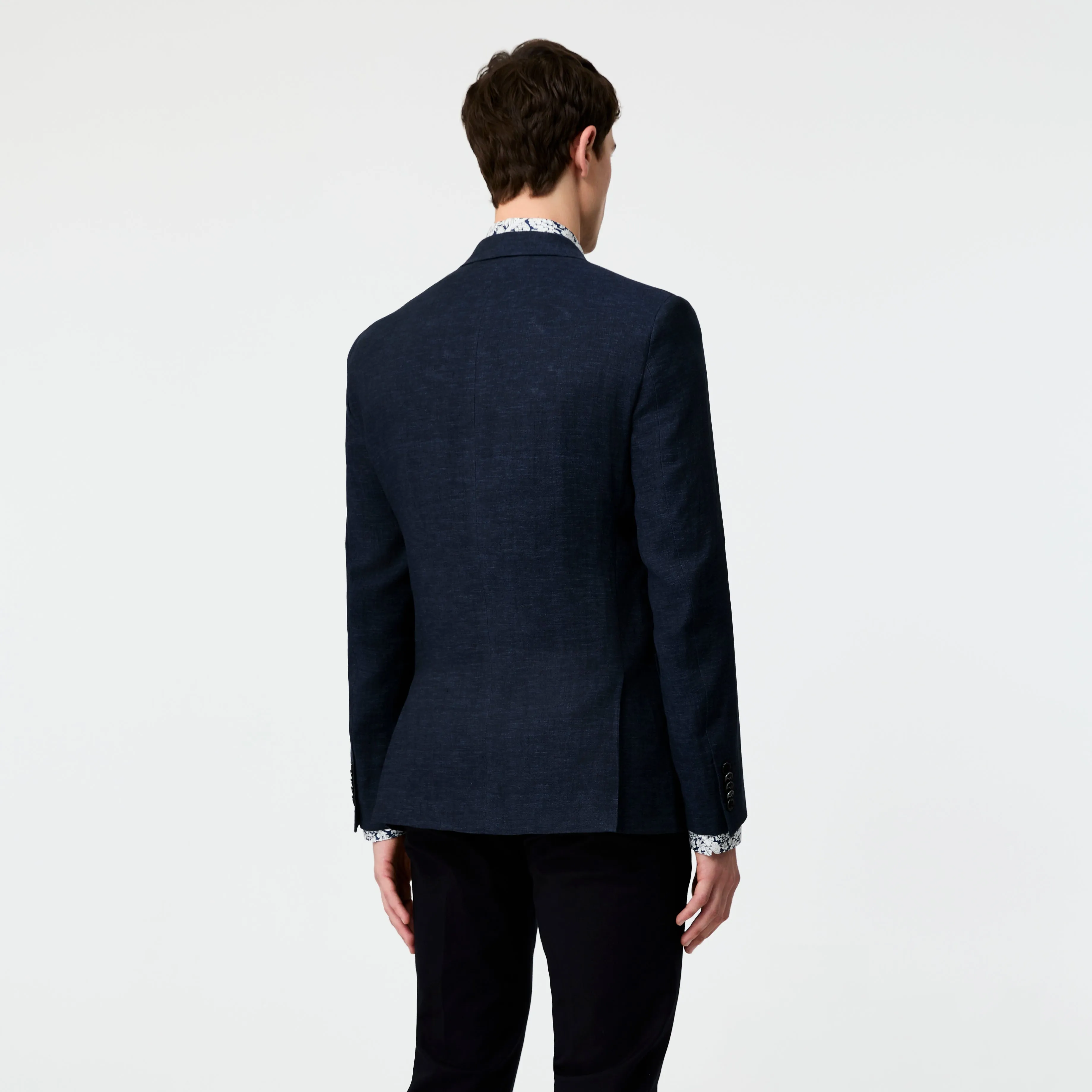 Textured Delave Linen Blazer Navy