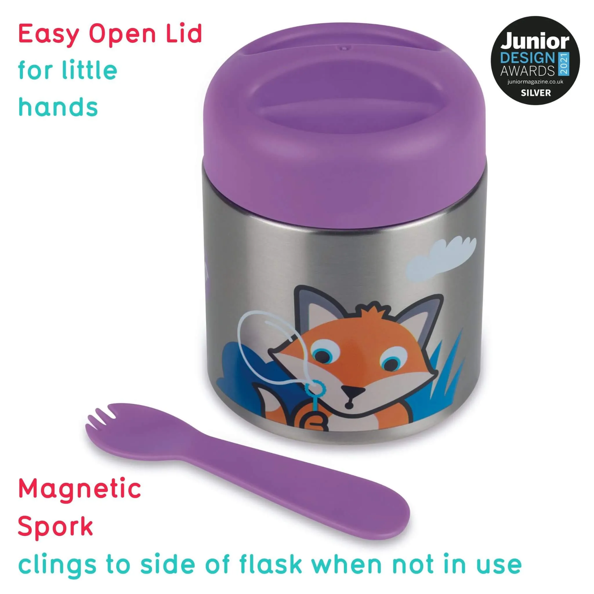 TUM TUM Thermal Food Flask with Magnetic Spork (Felicity Fox)