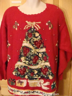 Ugly Christmas Sweater Red Pullover Huge Tree