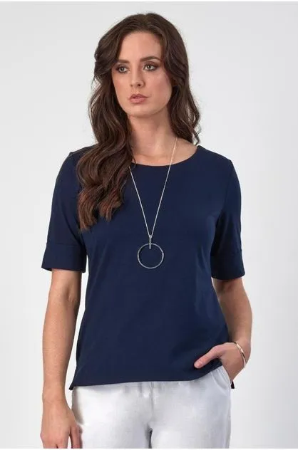 Vassalli Knit Top Boat Neck NAVY