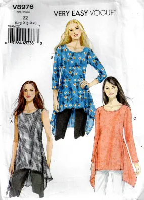 Very Easy Vogue 8976 Womens Stretch Knit Flounced Hem Tunic Tops Out Of Print Sewing Pattern Size L - XXL UNCUT Factory Folded