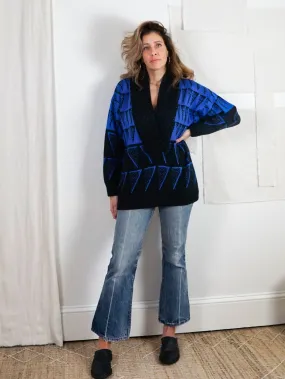 Vintage Abstract Cobalt Tunic Sweater